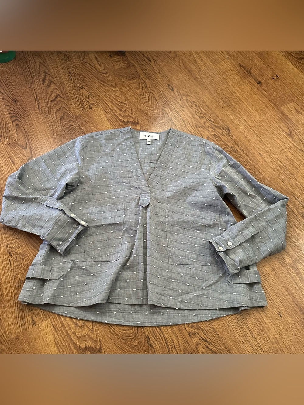 Derek Lam 10 Crosby Grey blue Textured Open Front Blouse 6 long sleeve oversized
